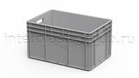 Евроконтейнер открытые ручки/сплошное дно (серый), 600x400x320 мм